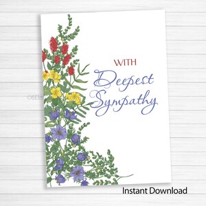 Printable Sympathy Card With Flowers, Instant Download Sympathy ...
