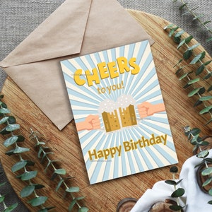 Printable Happy Birthday Beer Cheers to You Instant Downloadable Birthday Card, Instant Birthday Card image 2