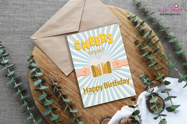 Printable Happy Birthday Beer Cheers to You Instant Downloadable Birthday Card, Instant Birthday Card image 2