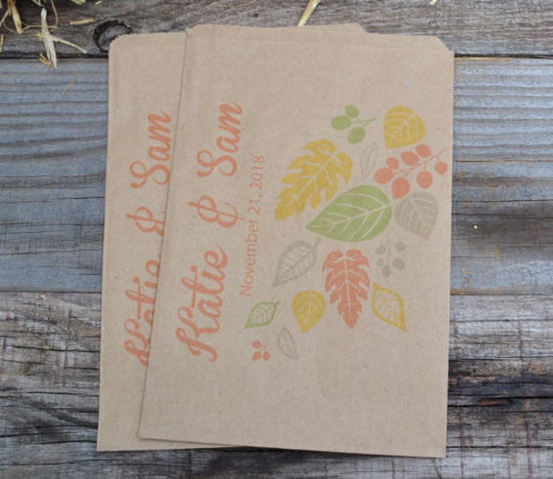 Rustic Fall Wedding Bags Autumn Wedding Bags Fall Leaves Personalized Brown Paper Wedding Favor Bags Fall Wedding Candy Bar Bags