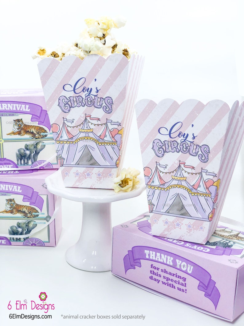 Pink Pastel Circus Popcorn Favor Boxes Carnival Birthday Party Carnival Popcorn Boxes Circus Popcorn Boxes Circus Theme Favors image 3