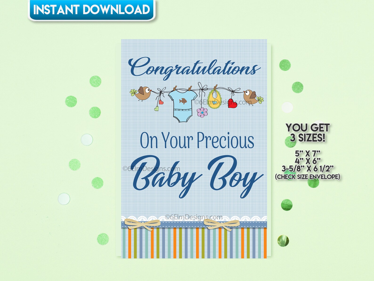 Printable Baby Boy Greeting Card Congratulations New Baby - Etsy