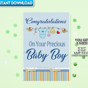 Printable Baby Boy Greeting Card Congratulations New Baby - Etsy