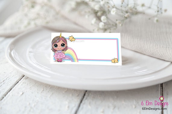 Unicorn Girl Printable Food Tented Card, Unicorn Escort Card Il_570xn