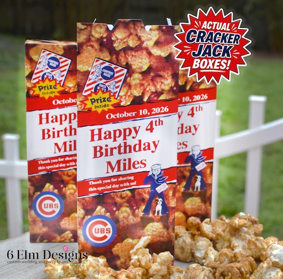 Cracker Jack Boxes for Baseball Birthday Party Favors, Personalized Cracker Jack Boxes