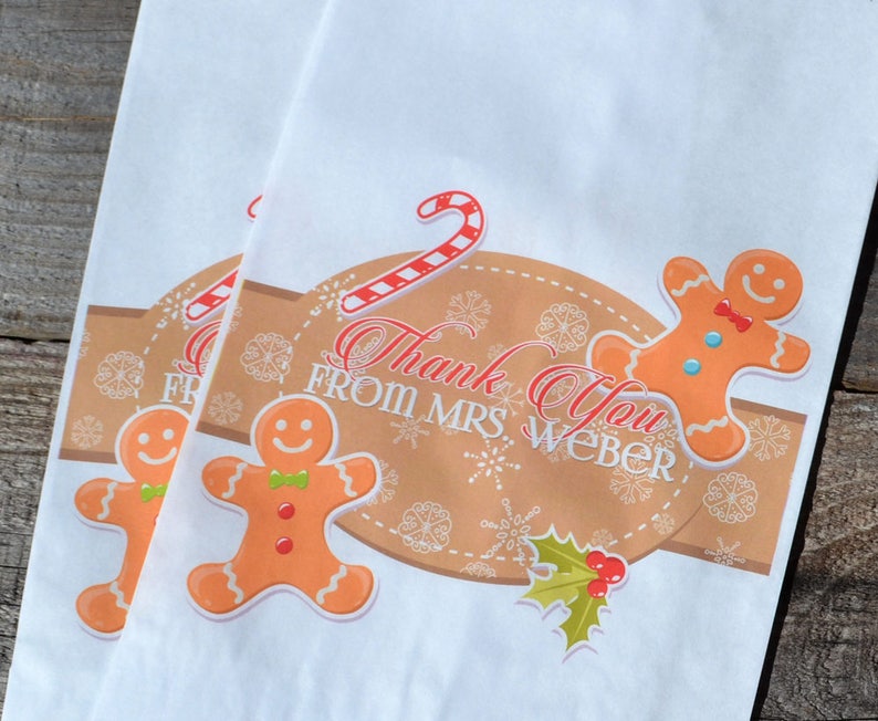 Gingerbread Man Candy Cane Christmas Cookie Bags Christmas Candy Bags Holiday Party Favors Christmas Goodie Bags Popcorn Bags image 1