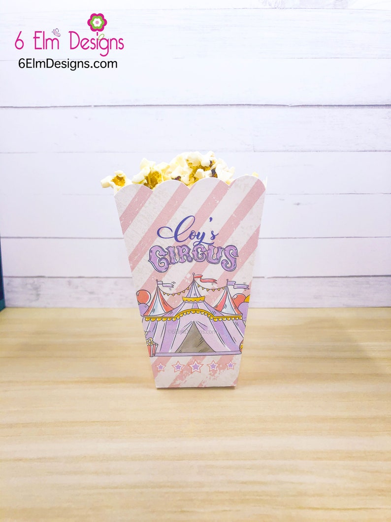 Pink Pastel Circus Popcorn Favor Boxes Carnival Birthday Party Carnival Popcorn Boxes Circus Popcorn Boxes Circus Theme Favors image 4