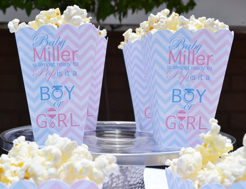 Gender Reveal Party Popcorn Boxes Baby Sex Unknown Shower Etsy