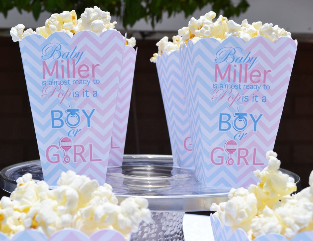 Gender Reveal Party Popcorn Boxes Baby Sex Unknown Shower Etsy
