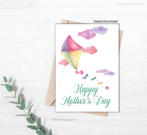 Printable Mothers Day Card Watercolor Kite Happy Mother S Etsy Printable Mothers Day Card Watercolor Kite Happy Mother S Etsy