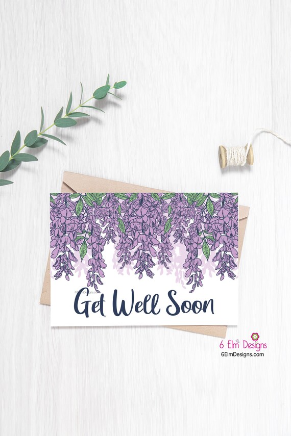 Instant Get Well Soon Greeting Card, Downloadable Get Well Soon Card with Flowers, Print at home Get Well Soon Wisteria Card Il_570xn