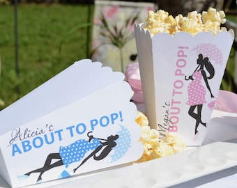 About to Pop Popcorn Boxes Chic Mom With Umbrella Baby Boy Favor Baby Girl Favor Baby Shower Favor