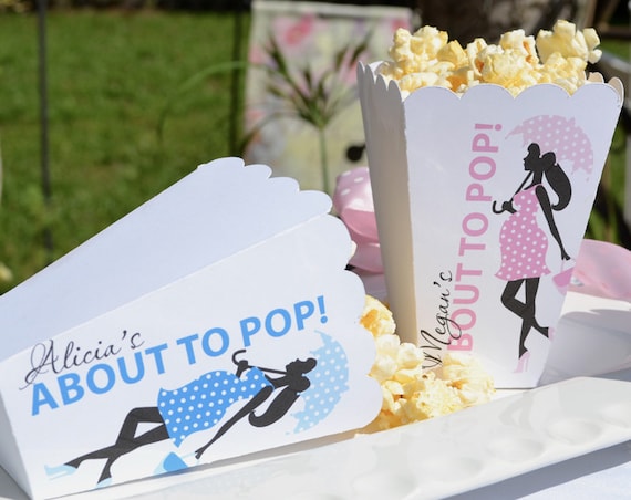 About to Pop Popcorn Boxes Chic Mom With Umbrella Baby Boy Favor Baby Girl Favor Baby Shower Favor Il_570xn