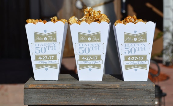 50th Wedding Golden Anniversary Party Popcorn Bar Boxes with Names and Date Il_570xn