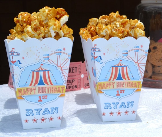 Circus Popcorn Favor Boxes | Carnival Birthday Party | Carnival Popcorn Boxes | Circus Popcorn Boxes | Circus Theme Favors Il_570xn
