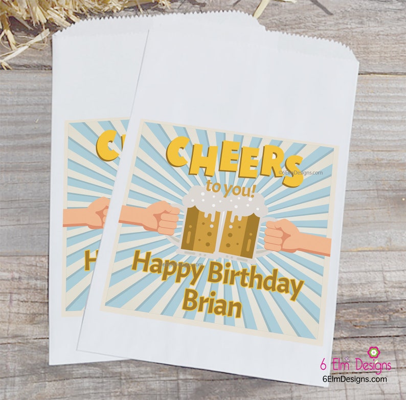 Happy Birthday Beer Cheers to You Favor Bags, Adult Male Birthday Popcorn Bags, 21st Birthday Favor Bags image 2