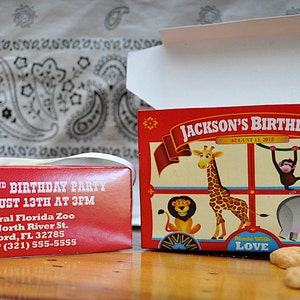 Invitation Animal Cracker Boxes Party Favor Personalized Favors Circus Birthday Party Carnival Birthday Party Circus Themed Party image 3