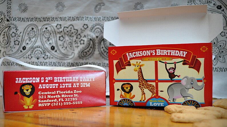 Invitation Animal Cracker Boxes Party Favor Personalized Favors Circus Birthday Party Carnival Birthday Party Circus Themed Party image 3