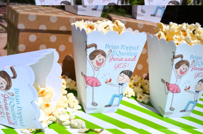 Popped the Question Popcorn Boxes | Kneeling Fiance Engagement Favor | Popcorn Box Favors | Popcorn Bar Personalized Favor Engagement Party image 4