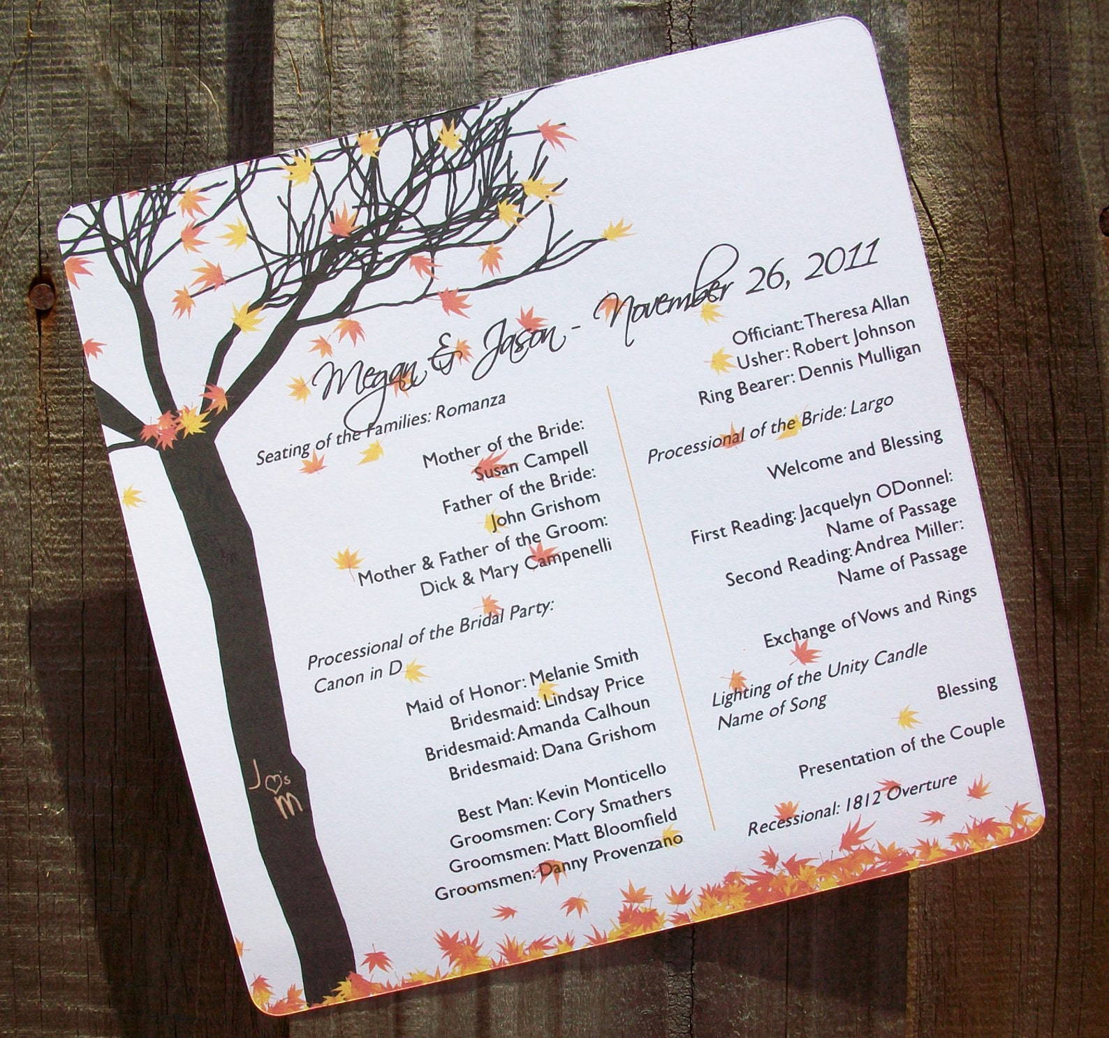Fall Leaves and Tree Personalized Wedding Programs 30 Fall - Etsy