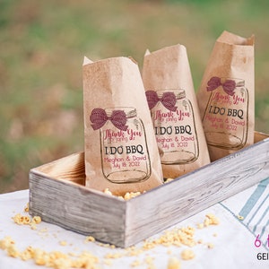 I Do BBQ Personalized Wedding Favor Bags Country Wedding Candy Bar Red Gingham Bow Mason Jar Favor Bags for Weddings image 2