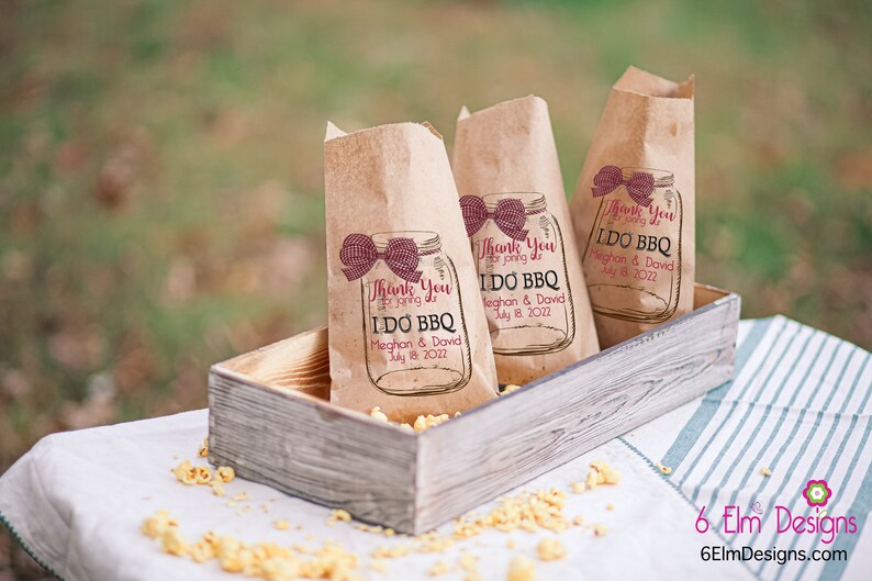 I Do BBQ Personalized Wedding Favor Bags Country Wedding Candy Bar Red Gingham Bow Mason Jar Favor Bags for Weddings image 2