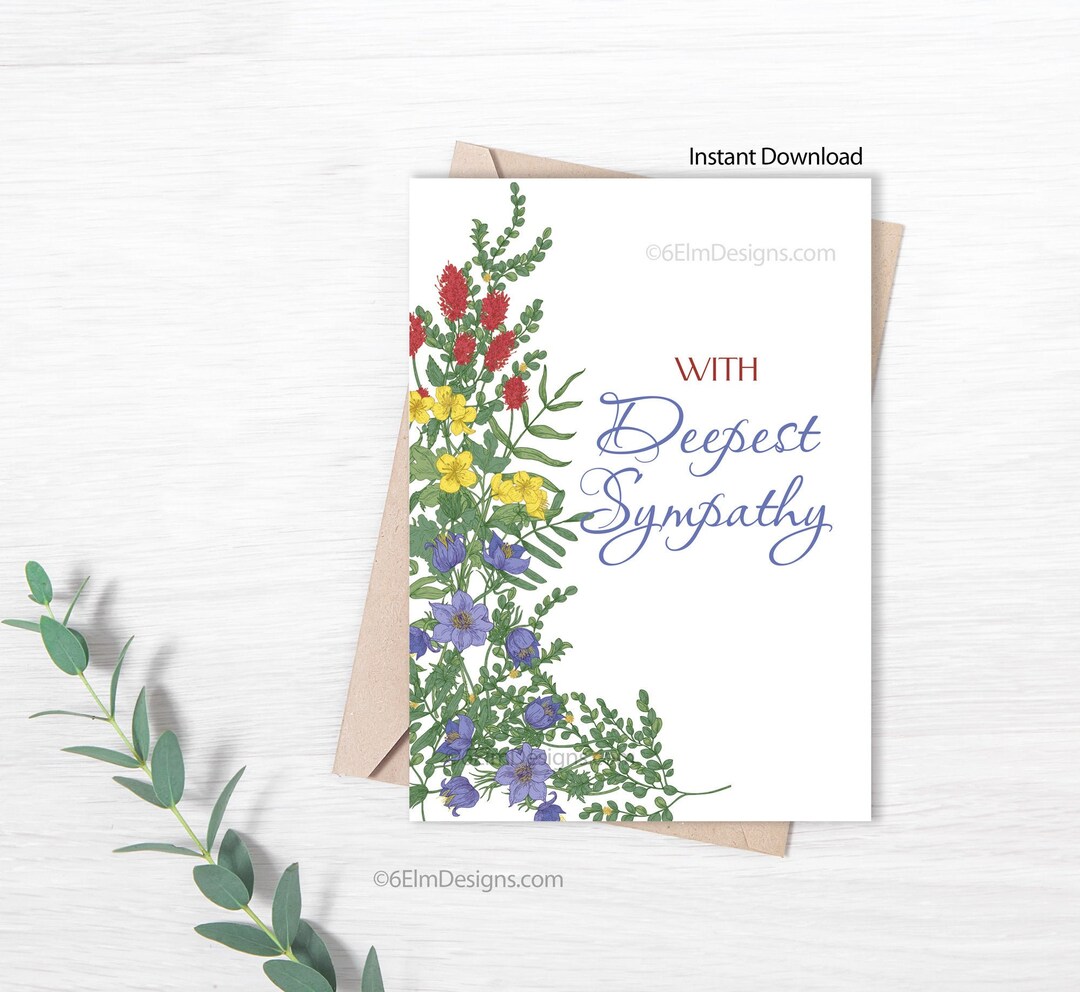 Printable Sympathy Card With Flowers, Instant Download Sympathy ...