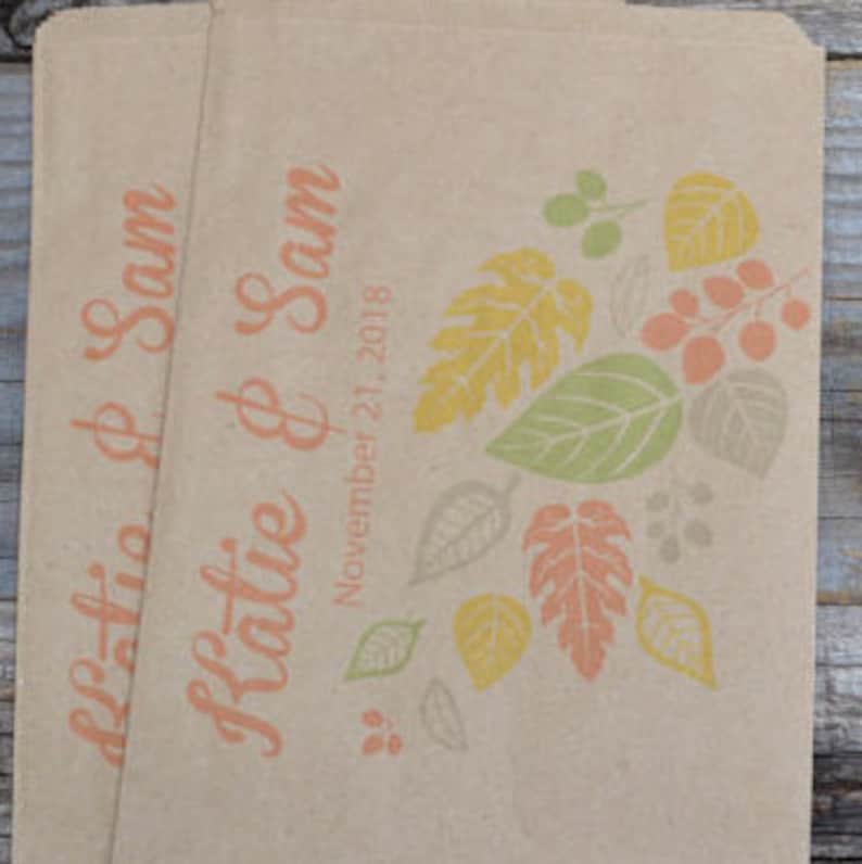 Rustic Fall Wedding Bags Autumn Wedding Bags Fall Leaves Personalized Brown Paper Wedding Favor Bags Fall Wedding Candy Bar Bags
