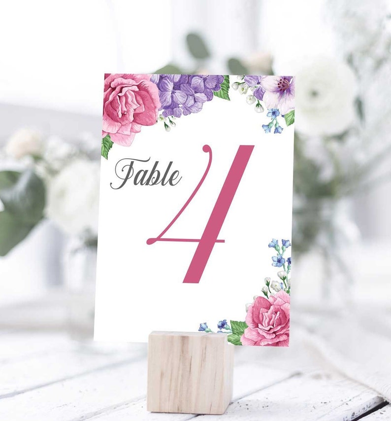 Romantic Floral Table Number Template Cards Digital ...