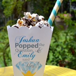 Popped the Question Popcorn Box Favors, Engagement Party Personalized Favors, Diamond Ring Favor, He Popped the Question image 1