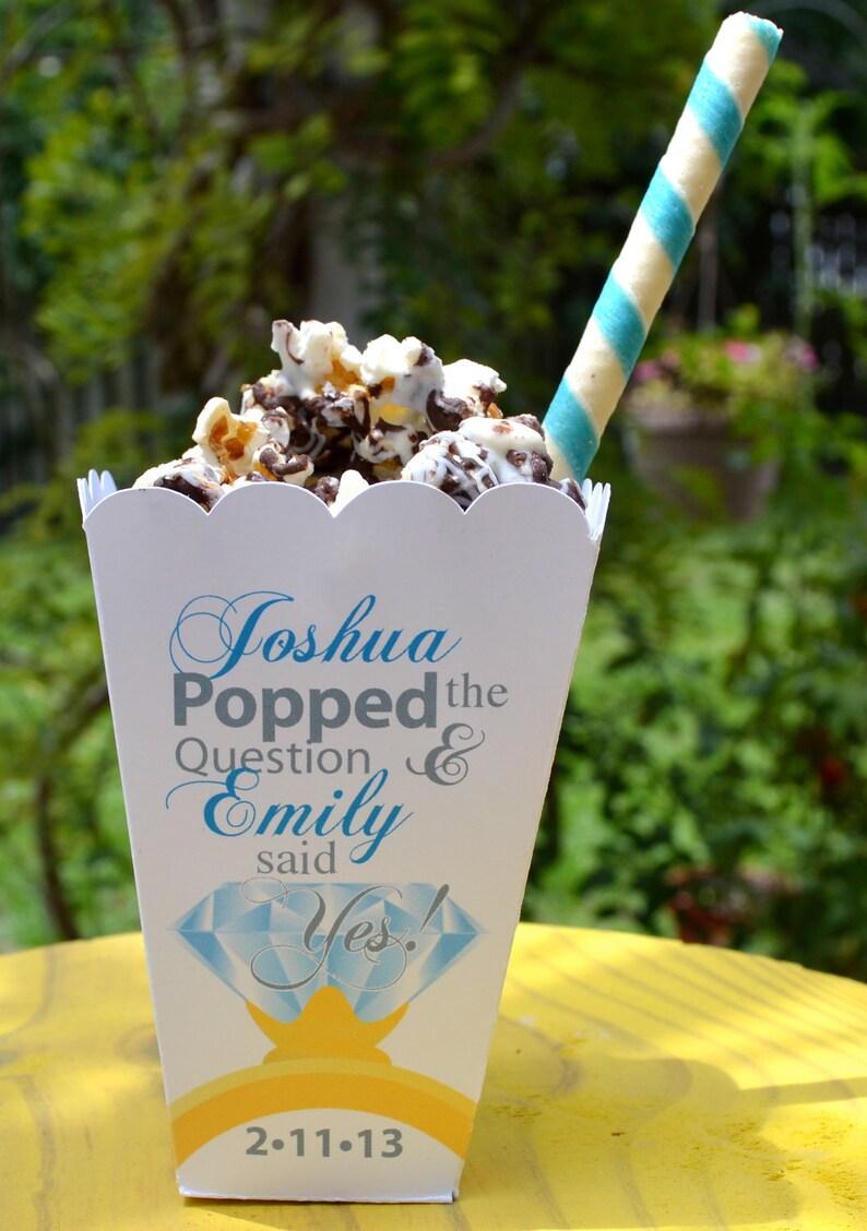 Popped the Question Popcorn Box Favors, Engagement Party Personalized Favors, Diamond Ring Favor, He Popped the Question image 1