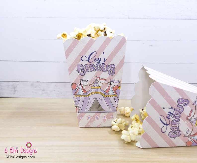 Pink Pastel Circus Popcorn Favor Boxes Carnival Birthday Party Carnival Popcorn Boxes Circus Popcorn Boxes Circus Theme Favors image 2