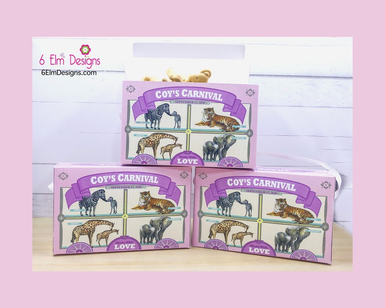 Pale Pink Animal Cracker Boxes, Animal Cookie Boxes, Pastel Pink and Purple, Girls Circus Party, Baby Circus Shower image 3