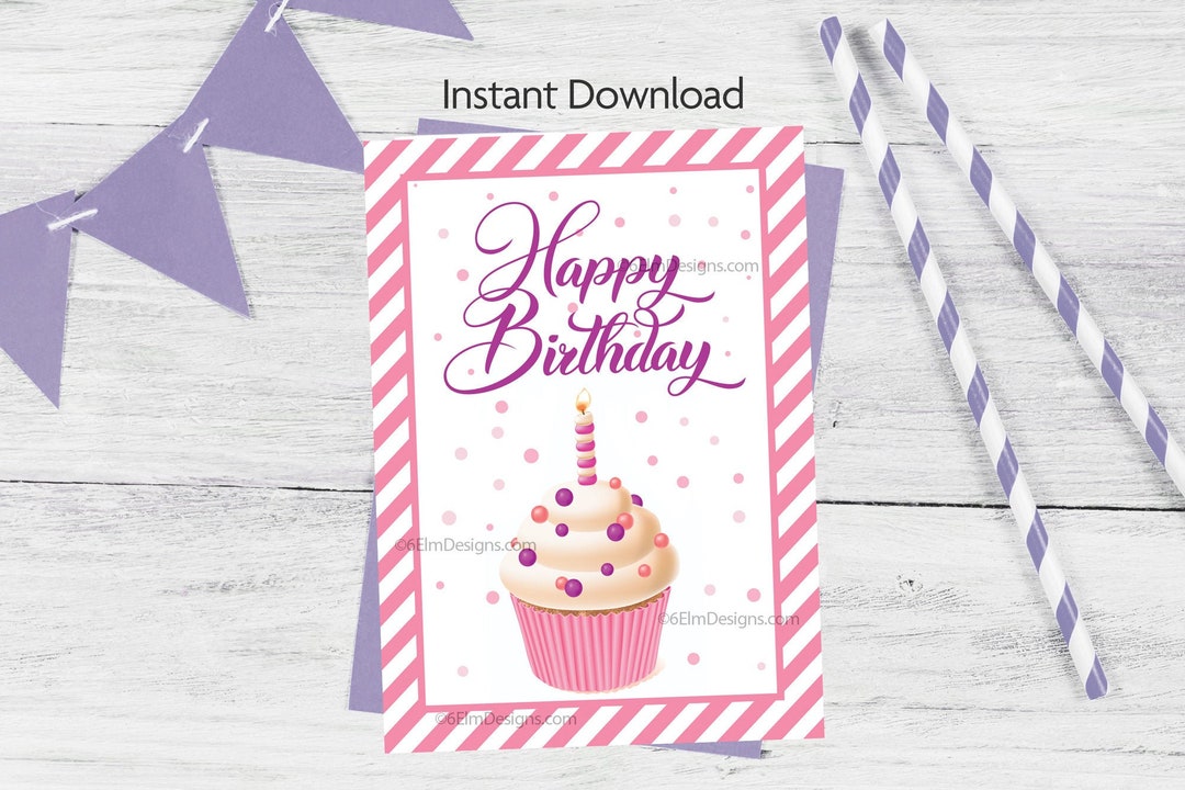 Printable Happy Birthday Cupcake Cheerful Instant Downloadable Birthday ...
