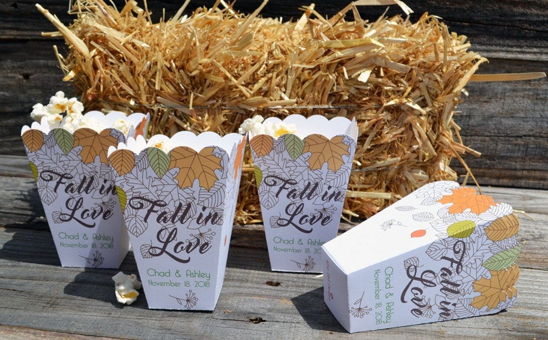 Fall in Love Fall Wedding Favor Box | Fall Leaves Wedding Popcorn Boxes ...