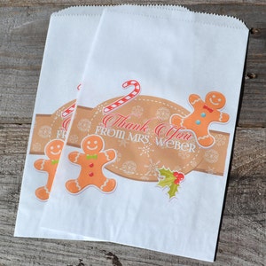 Gingerbread Man Candy Cane Christmas Cookie Bags Christmas Candy Bags Holiday Party Favors Christmas Goodie Bags Popcorn Bags image 6