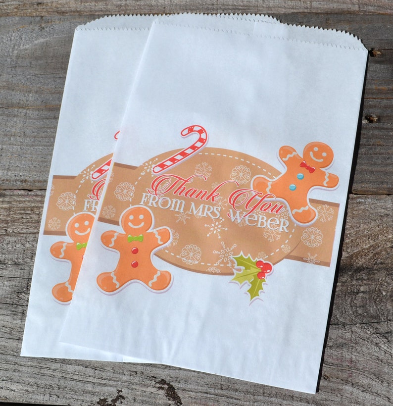 Gingerbread Man Candy Cane Christmas Cookie Bags Christmas Candy Bags Holiday Party Favors Christmas Goodie Bags Popcorn Bags image 6