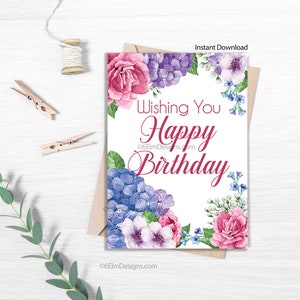 Printable Happy Birthday Flowers Instant Download Floral - Etsy