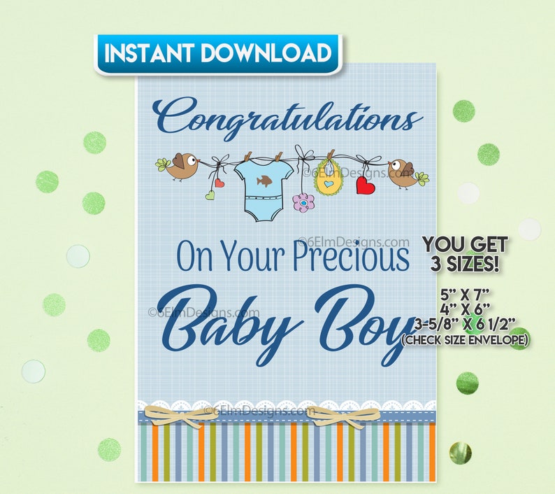 Printable Baby Boy Greeting Card Congratulations New Baby - Etsy