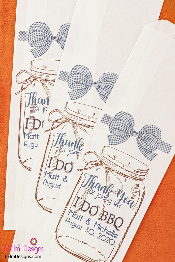 I Do BBQ White Bags with Blue Check Ribbon Wedding or Engagement Party Silverware Utensil Flatware Bags Il_570xn
