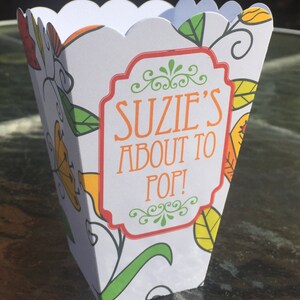 15 Personalized Flowered Popcorn Boxes About to Pop Baby Shower Favors Party Favor Popcorn Bar  Garden Shower Fall Shower