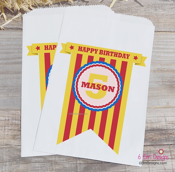 Circus Ribbon Carnival Party Favor Bags | Circus Party Favors, Popcorn Bags, Carnival Birthday, Girls Circus Il_570xn