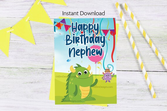Printable Happy Birthday Nephew Little Monster Instant Download Card Il_570xn