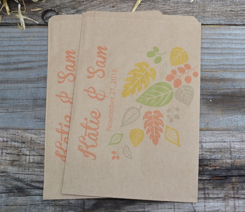 Rustic Fall Wedding Bags Autumn Wedding Bags Fall Leaves Personalized Brown Paper Wedding Favor Bags Fall Wedding Candy Bar Bags