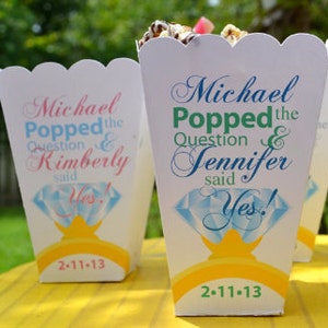 Popped the Question Popcorn Box Favors, Engagement Party Personalized Favors, Diamond Ring Favor, He Popped the Question image 5