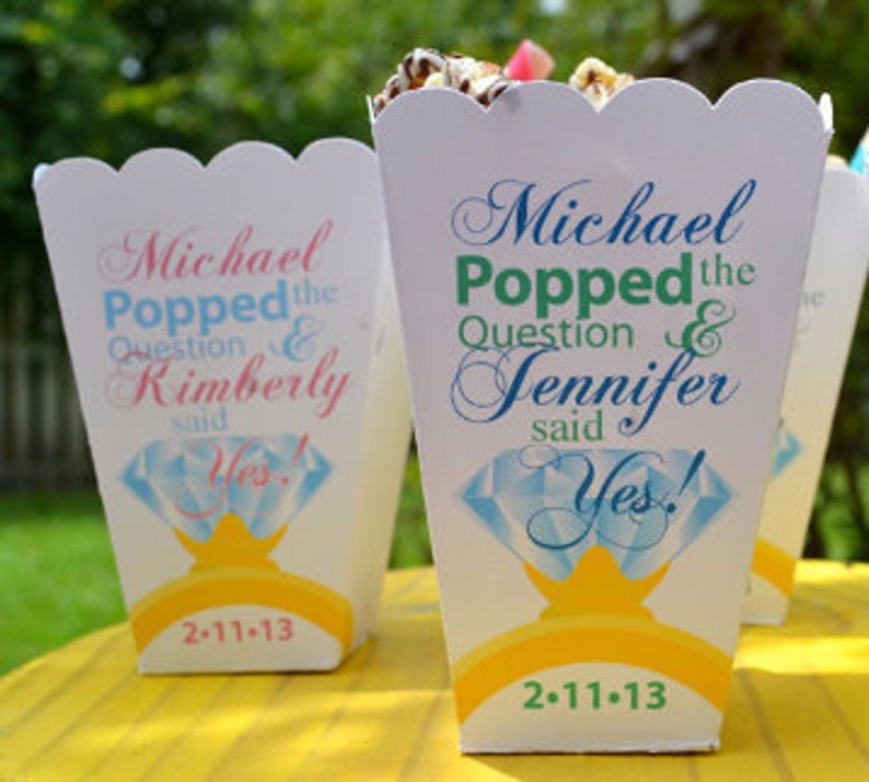 Popped the Question Popcorn Box Favors, Engagement Party Personalized Favors, Diamond Ring Favor, He Popped the Question image 5