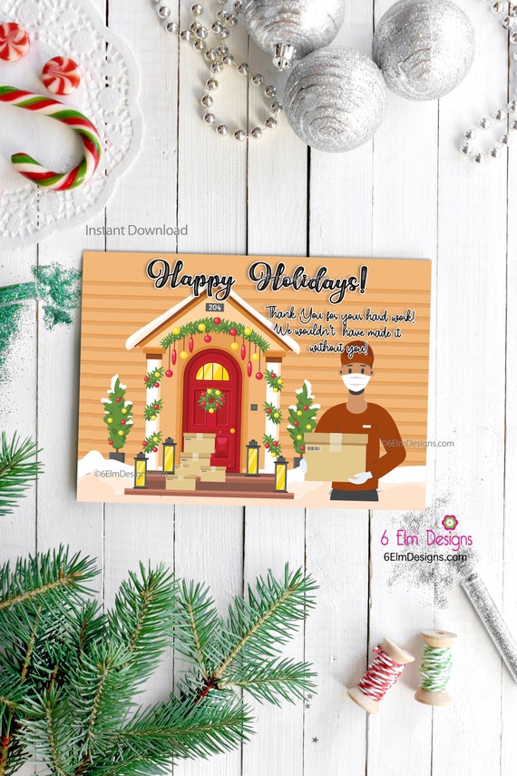 Instant Delivery Person Christmas Greeting Card, Downloadable Package