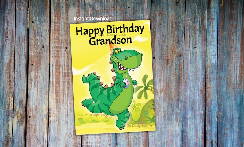 printable happy birthday grandson dinosaur instant download etsy