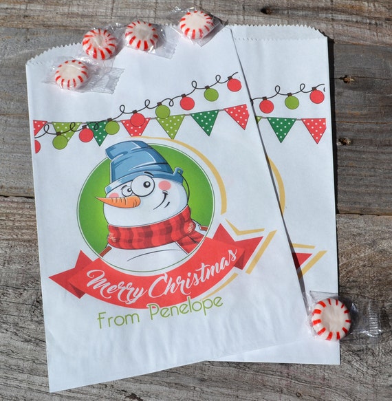 Snowman Bag Personalized Goodie Bags | Christmas Candy Bag | Christmas Treat Bag | Santa Claus Popcorn Bags | Candy Bar |Personalized Bags Il_570xn