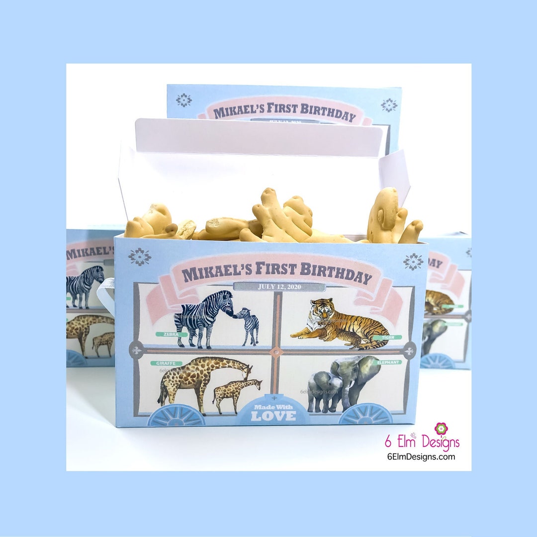 Baby Blue Custom Animal Cracker Boxes, Animal Cookie Boxes, Pastel Blue